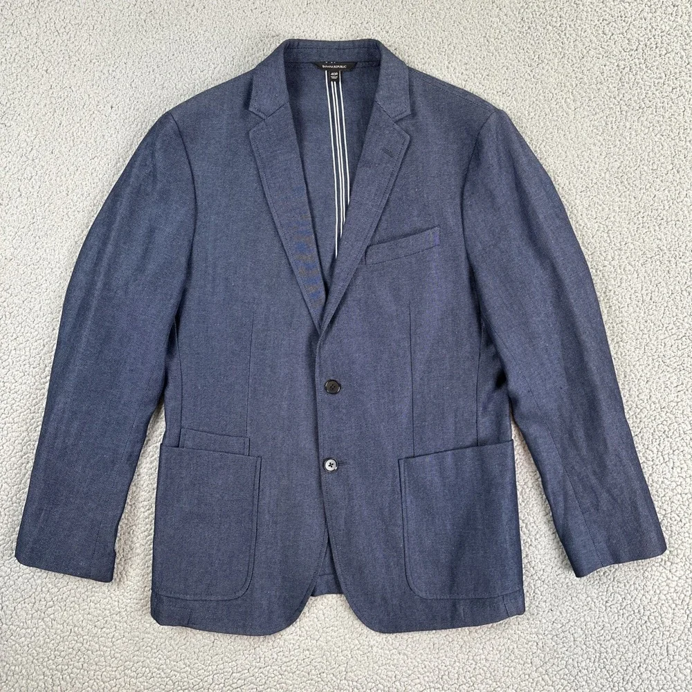 Banana Republic Blazer 40R Blue Slim Fit Wool Linen Unstructured Stretch